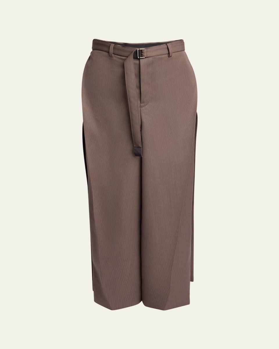 Belted Suiting Pleated Wool Skirt